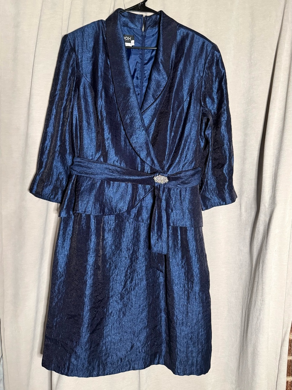 NOX Anabel Metallic Blue Wrap Dress Rhinestone Buckle Size 18